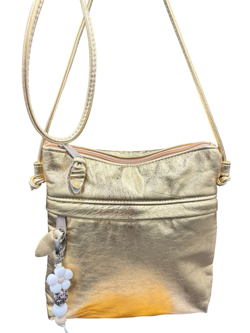 Ohh! Ashley Gold Genuine Leather Crossbody Bag Made USA